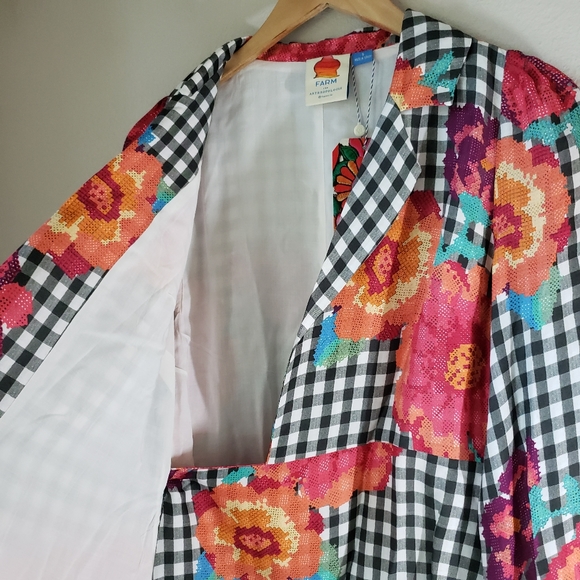 ❗SOLD❗Farm Rio | Gingham Floral Long Sleeve Collared Wrap Dress - Picture 12 of 16